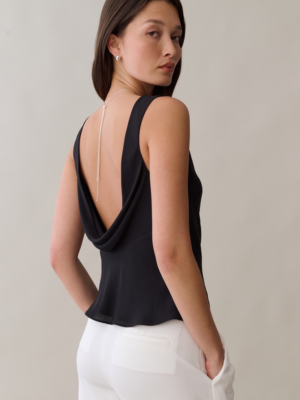Kourt Shannon Draped Back Black Sleeveless Tank Top